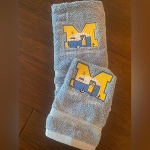 Michigan Vintage Camper Happy Camper U of M Hand Towel Wash cloth Set of 2